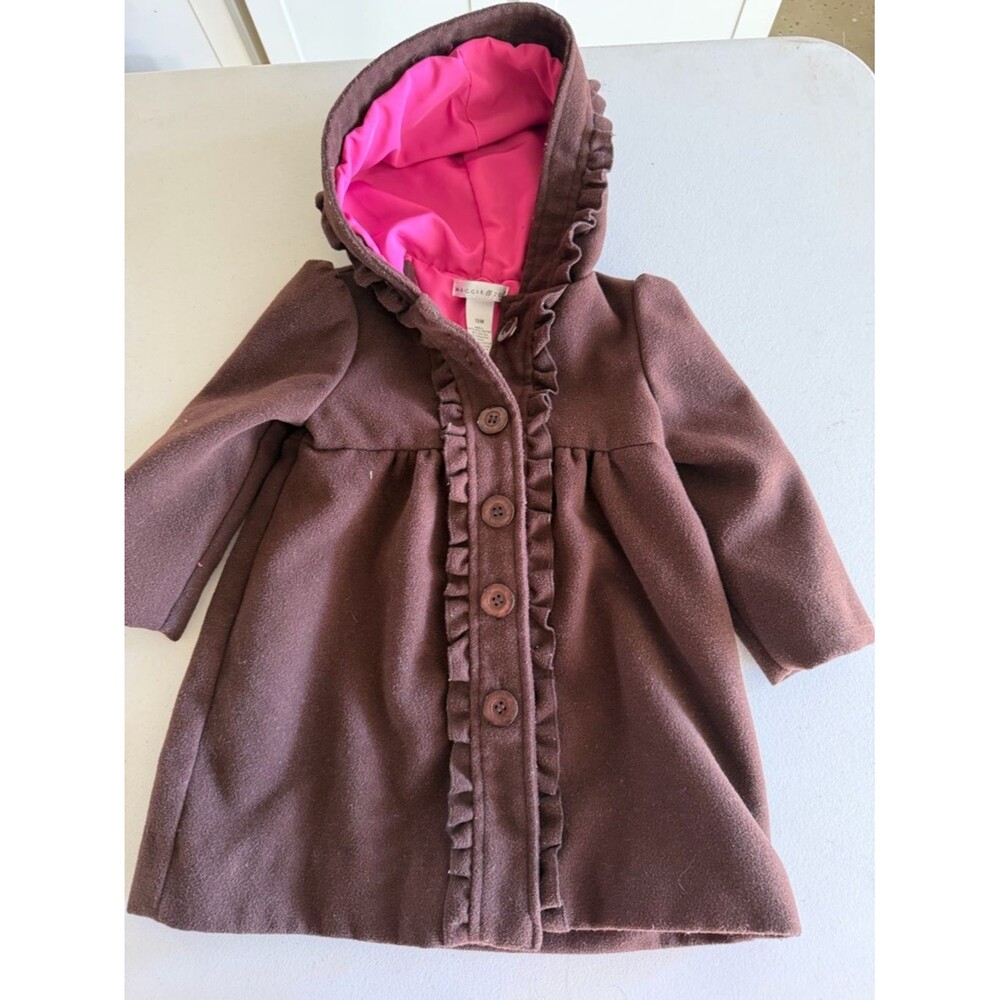 Maggie & Zoe Brown Pea Coat with Pink Hood Lining